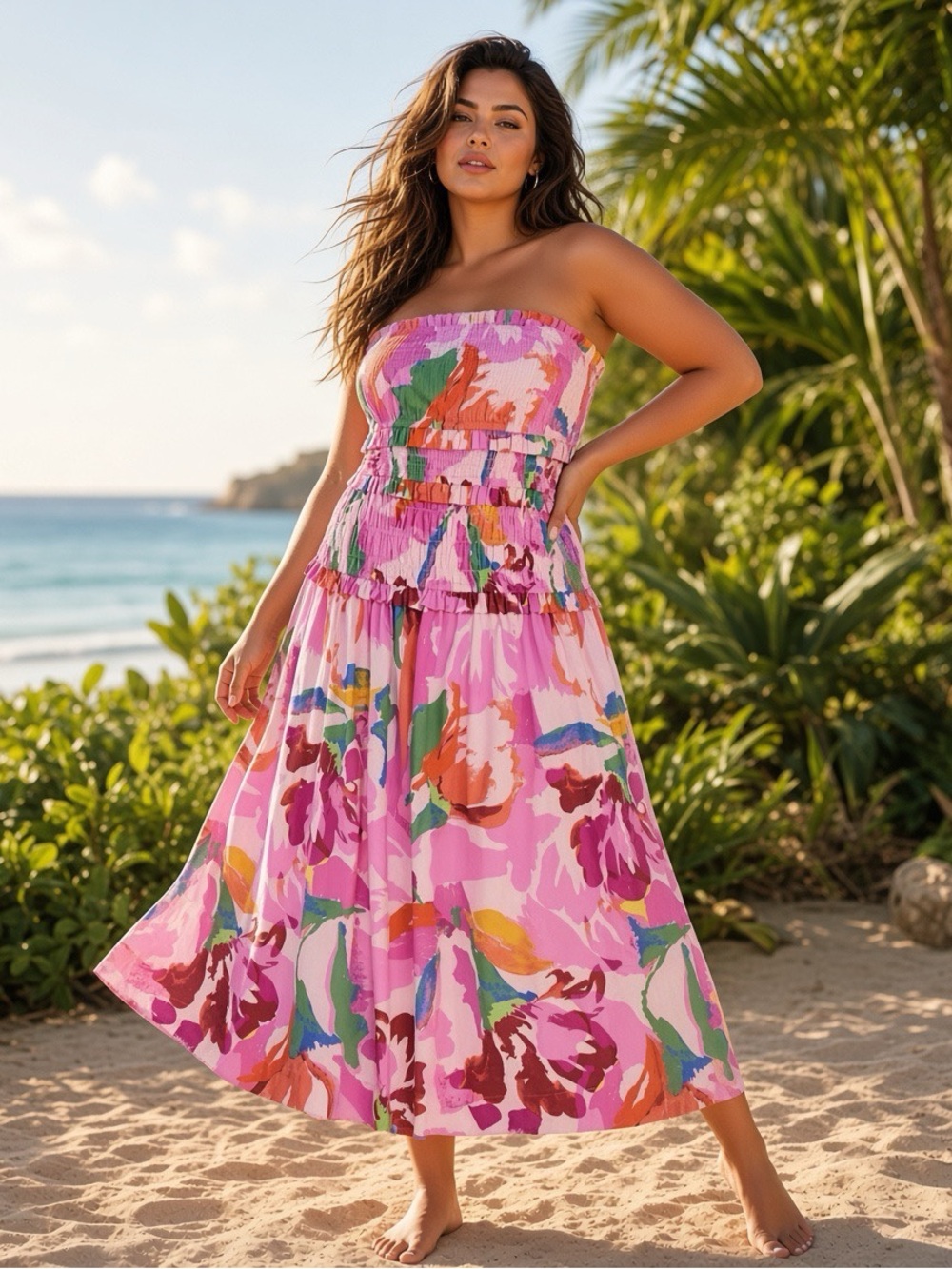 Women’s Free Assembly Maxi Pink Floral Strapless Sundress